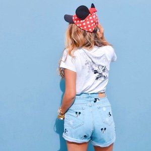 ZARA DISNEY MICKEY MOUSE DENIM SHORTS HIGH WAISTED